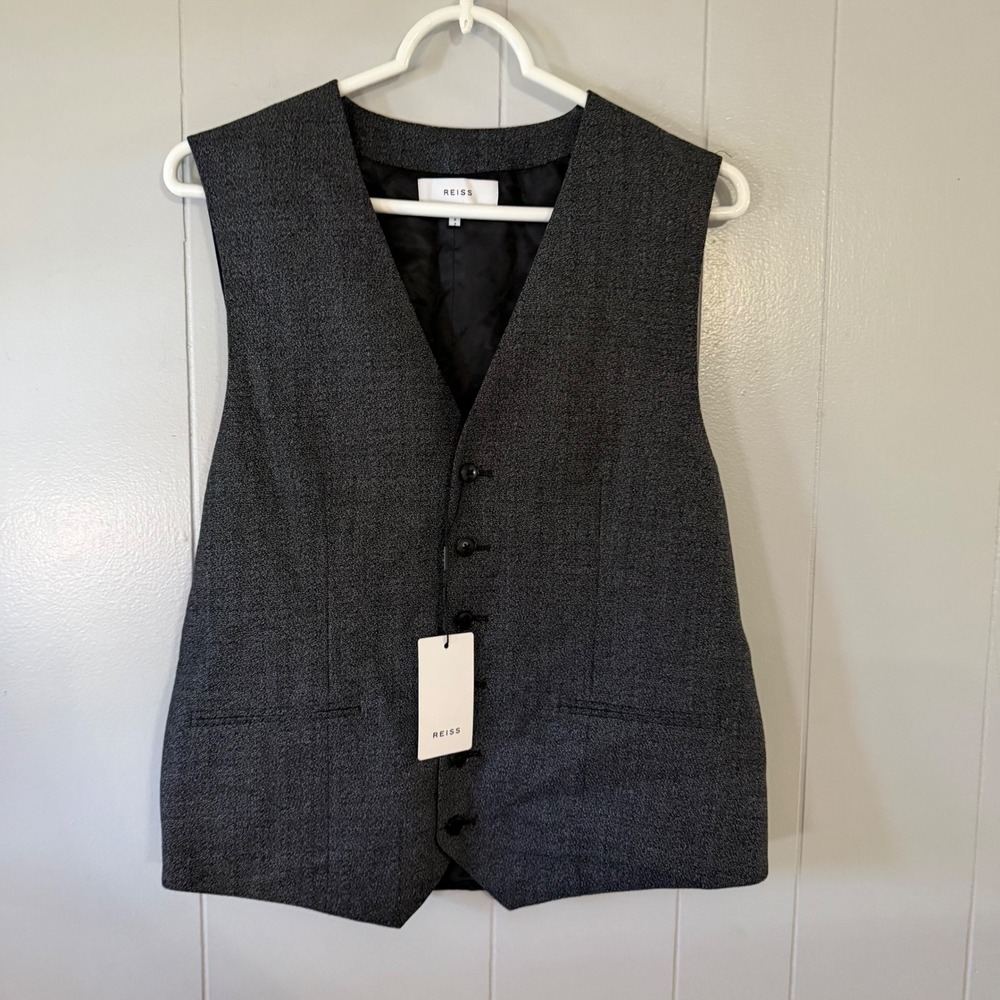 Reiss Move Waistcoat‎ Mens Size 40 Charcoal Grey Tailored Button Front Vest